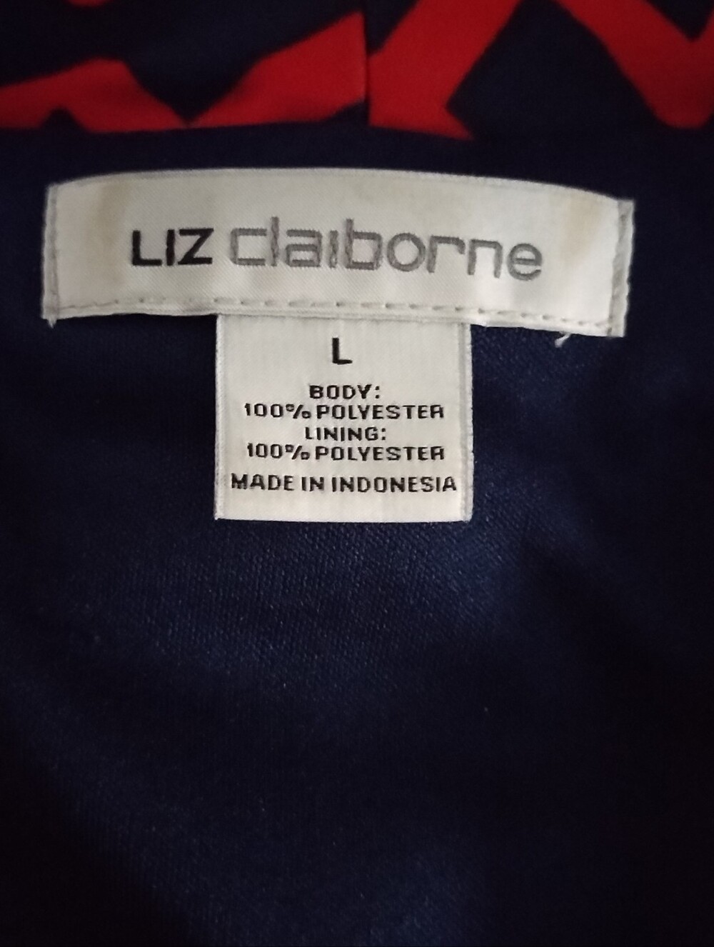 Liz Claiborne Dress Women's L Coral Blue Geometric Print Belted Faux Wrap - Picture 2 of 12
